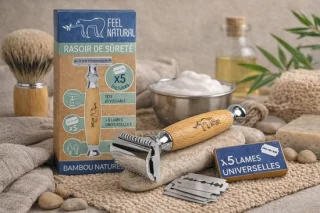 Scheerapparaat van natuurlijk bamboe met 5 mesjes - m-winkel