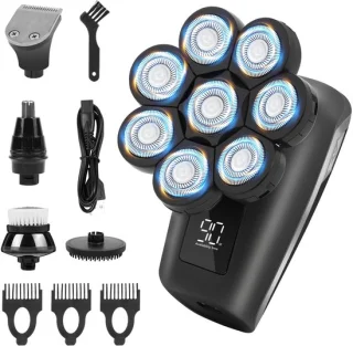 SnelShoppen - OFFCUP Kaal Scheermes Heren 5-in-1 Elektrisch Scheerapparaat 8D Oplaadbaar IPX6 Waterdicht Flexibel Met LED-Display Hoofdscheerapparaat