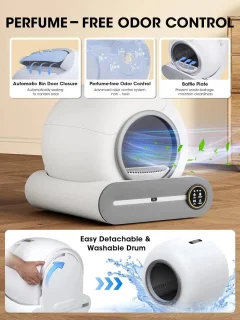 Slimme Kattenbak – Zelfreinigende Bak – Automatische Kattenbak – App Bediening – Geurcontrole – 65L Binnenruimte – Ionische Luchtreiniger