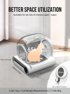 Slimme Kattenbak – Zelfreinigende Bak – Automatische Kattenbak – App Bediening – Geurcontrole – 65L Binnenruimte – Ionische Luchtreiniger