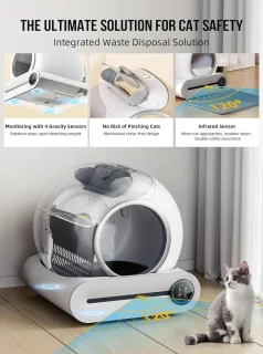 Slimme Kattenbak – Zelfreinigende Bak – Automatische Kattenbak – App Bediening – Geurcontrole – 65L Binnenruimte – Ionische Luchtreiniger