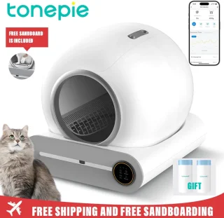 Slimme Kattenbak – Zelfreinigende Bak – Automatische Kattenbak – App Bediening – Geurcontrole – 65L Binnenruimte – Ionische Luchtreiniger