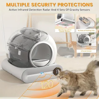 Automatische Kattenbak – Zelfreinigende Bak – Slimme Kattenbak – Kattenbak Voor Meerdere Katten – Witte Kattenbak – 65L + 9L Capaciteit – Negatieve Ion Luchtzuivering – App-Controle En Monitoring