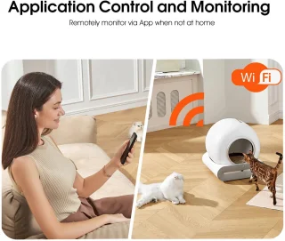 TaFoyu zelfreinigende kattenbak, automatische kattenbak, slimme kattenbak met app-bediening, ionische geurverdrijver/gezondheidsmonitor/65L+9L, met mat, bijgewerkt