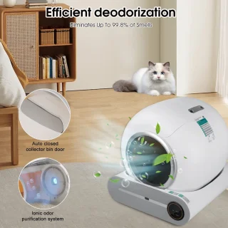 TaFoyu zelfreinigende kattenbak, automatische kattenbak, slimme kattenbak met app-bediening, ionische geurverdrijver/gezondheidsmonitor/65L+9L, met mat, bijgewerkt