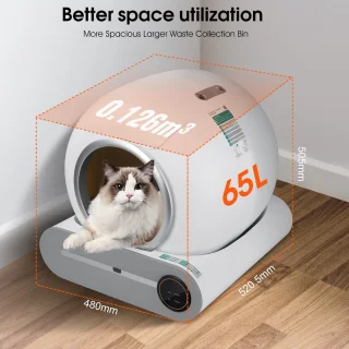 TaFoyu zelfreinigende kattenbak, automatische kattenbak, slimme kattenbak met app-bediening, ionische geurverdrijver/gezondheidsmonitor/65L+9L, met mat, bijgewerkt