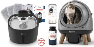 JC Pets Automatische Kattenbak XXL 65L met RVS Draadloze Drinkfontein incl. 3 Filters – Zelfreinigende Slimme & Stille Kattenbak met App – Uitloopmat & Geurverdrijver – Veiligheidssensoren – 8L Afvalbak – Geschikt voor Meerdere Katten – Modern Design