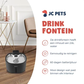 JC Pets Automatische Kattenbak XXL 65L met RVS Draadloze Drinkfontein incl. 3 Filters – Zelfreinigende Slimme & Stille Kattenbak met App – Uitloopmat & Geurverdrijver – Veiligheidssensoren – 8L Afvalbak – Geschikt voor Meerdere Katten – Modern Design