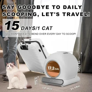 Slimme Kattenbak – Automatische Kattenbak – Zelfreinigende Kattenbak – Semi-Gesloten Kattenbak – App-Gestuurde Kattenbak – 65 Liter Inhoud – Geurcontrole