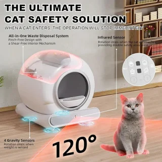 Slimme Kattenbak – Automatische Kattenbak – Zelfreinigende Kattenbak – Semi-Gesloten Kattenbak – App-Gestuurde Kattenbak – 65 Liter Inhoud – Geurcontrole