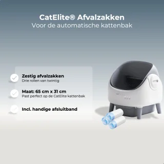 CatElite - Automatische Kattenbak - Slimme Kattenbak met App - XXL 15L Afvalbak - Open Design - Veiligheidssensoren - Zelfreinigende Kattenbak - 3 rollen kattenbak zakken - 20 stuks per rol - 30x65cm