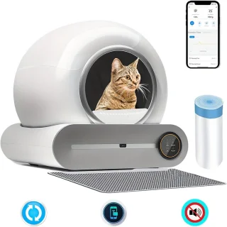 Automatische Kattenbak – Zelfreinigende Kattenbak – Slimme Kattenbak – Grote Kattenbak – Meerdere Katten Bak – Extra Groot Formaat – Negatieve Ionen Geurbehandeling – App-gestuurd Gebruiksmeter