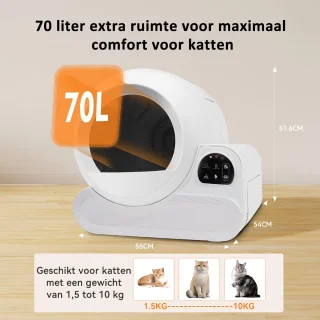 Automatische Kattenbak - Zelfreinigend – Electrische Kattenbak - Bedienen via App - 70L - incl stekkeradapter en 3 rollen opvangzakjes - Slimme Waarschuwing - Gezondheidsbewaking - Aromatherapie Ontgeurder - Excl. Kattenbakmat