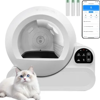 Automatische Kattenbak - Zelfreinigend – Electrische Kattenbak - Bedienen via App - 70L - incl stekkeradapter en 3 rollen opvangzakjes - Slimme Waarschuwing - Gezondheidsbewaking - Aromatherapie Ontgeurder - Excl. Kattenbakmat