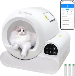 Automatische Kattenbak - Zelfreinigend – Electrische Kattenbak - Bedienen via App - 70L - incl stekkeradapter en 3 rollen opvangzakjes - Slimme Waarschuwing - Gezondheidsbewaking - Aromatherapie Ontgeurder - Excl. Kattenbakmat