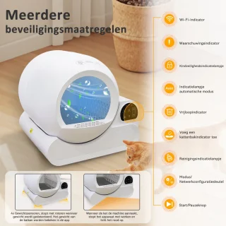 Automatische Kattenbak - Zelfreinigend – Electrische Kattenbak - Bedienen via App - 70L - incl stekkeradapter en 3 rollen opvangzakjes - Slimme Waarschuwing - Gezondheidsbewaking - Aromatherapie Ontgeurder - Excl. Kattenbakmat