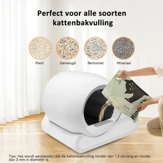 Automatische Kattenbak - Zelfreinigend – Electrische Kattenbak - Bedienen via App - 70L - incl stekkeradapter en 3 rollen opvangzakjes - Slimme Waarschuwing - Gezondheidsbewaking - Aromatherapie Ontgeurder - Excl. Kattenbakmat