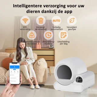Automatische Kattenbak - Zelfreinigend – Electrische Kattenbak - Bedienen via App - 70L - incl stekkeradapter en 3 rollen opvangzakjes - Slimme Waarschuwing - Gezondheidsbewaking - Aromatherapie Ontgeurder - Excl. Kattenbakmat