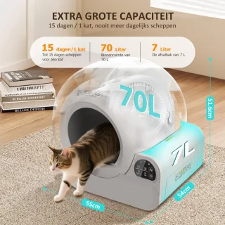 Automatische Kattenbak - Zelfreinigend – Electrische Kattenbak - Bedienen via App - 70L - incl stekkeradapter en 3 rollen opvangzakjes - Slimme Waarschuwing - Gezondheidsbewaking - Aromatherapie Ontgeurder - Excl. Kattenbakmat