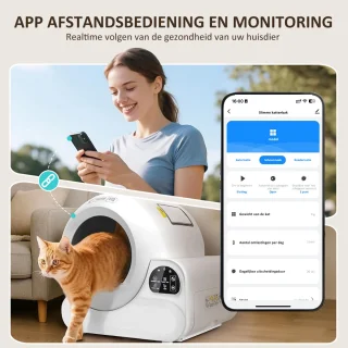 Automatische Kattenbak - Zelfreinigend – Electrische Kattenbak - Bedienen via App - 70L - incl stekkeradapter en 3 rollen opvangzakjes - Slimme Waarschuwing - Gezondheidsbewaking - Aromatherapie Ontgeurder - Excl. Kattenbakmat