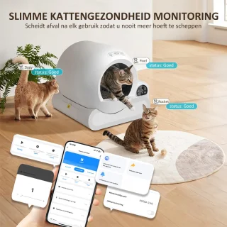 Automatische Kattenbak - Zelfreinigend – Electrische Kattenbak - Bedienen via App - 70L - incl stekkeradapter en 3 rollen opvangzakjes - Slimme Waarschuwing - Gezondheidsbewaking - Aromatherapie Ontgeurder - Excl. Kattenbakmat