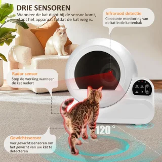 Automatische Kattenbak - Zelfreinigend – Electrische Kattenbak - Bedienen via App - 70L - incl stekkeradapter en 3 rollen opvangzakjes - Slimme Waarschuwing - Gezondheidsbewaking - Aromatherapie Ontgeurder - Excl. Kattenbakmat