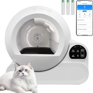Automatische Kattenbak - Zelfreinigend – Electrische Kattenbak - Bedienen via App - 70L - incl stekkeradapter en 3 rollen opvangzakjes - Slimme Waarschuwing - Gezondheidsbewaking - Aromatherapie Ontgeurder - Excl. Kattenbakmat