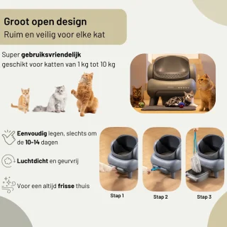Neakasa M1 Zelfreinigende Kattenbak XXL – Automatische Kattenbak met App – Boven Open – Geurvrij & Hygiënisch – Voor Meerdere Katten – Inclusief Kattenbakmat en afvalzakken – Grote Inhoud – Slimme Kattenbak - met App - Grijs