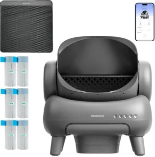 Neakasa M1 Zelfreinigende Kattenbak XXL – Automatische Kattenbak met App – Boven Open – Geurvrij & Hygiënisch – Voor Meerdere Katten – Inclusief Kattenbakmat en afvalzakken – Grote Inhoud – Slimme Kattenbak - met App - Grijs