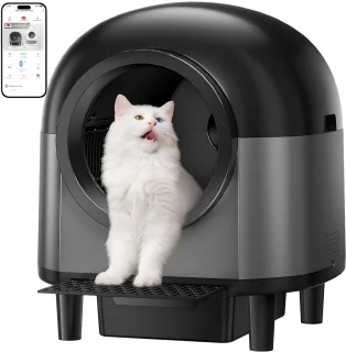 Automatische kattenbak, zelfreinigend, slimme kattenbak met 10 veiligheidssensorradars, 100L elektrische kattenbak met trap voor meerdere katten, APP-bediening (zwart)