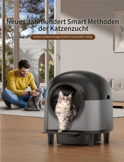 Automatische kattenbak, zelfreinigend, slimme kattenbak met 10 veiligheidssensorradars, 100L elektrische kattenbak met trap voor meerdere katten, APP-bediening (zwart)