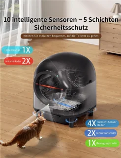 Automatische kattenbak, zelfreinigend, slimme kattenbak met 10 veiligheidssensorradars, 100L elektrische kattenbak met trap voor meerdere katten, APP-bediening (zwart)