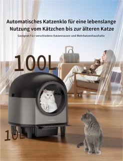 Automatische kattenbak, zelfreinigend, slimme kattenbak met 10 veiligheidssensorradars, 100L elektrische kattenbak met trap voor meerdere katten, APP-bediening (zwart)