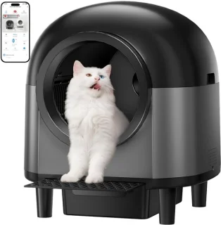 Automatische kattenbak, zelfreinigend, slimme kattenbak met 10 veiligheidssensorradars, 100L elektrische kattenbak met trap voor meerdere katten, APP-bediening (zwart)