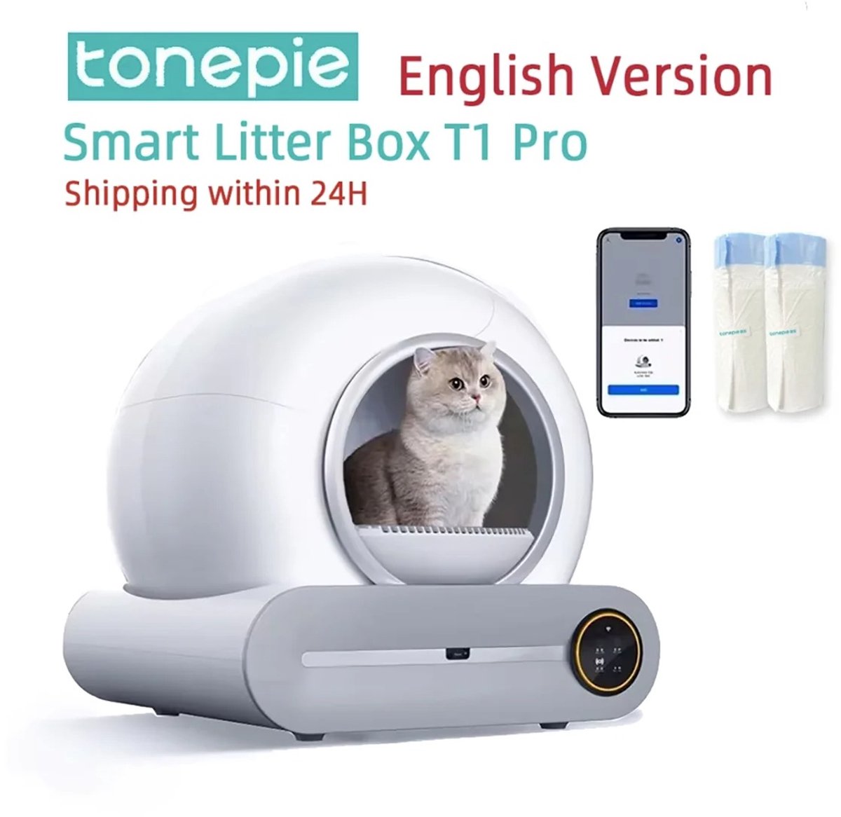 De Automatische kattenbak 65L grijs met app-besturing in één oogopslag