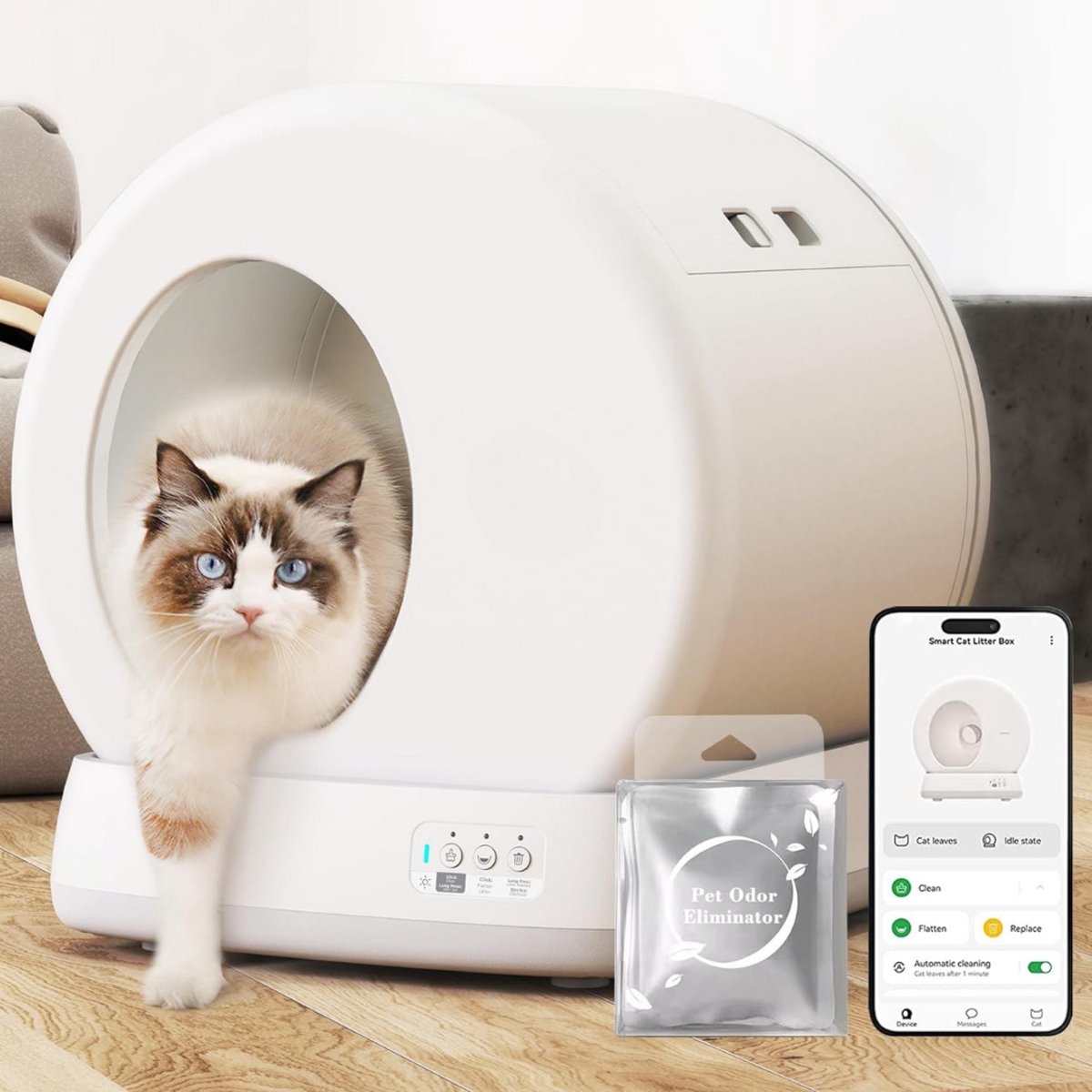 De Automatische kattenbak met slimme sensoren in één oogopslag