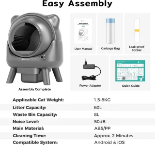 Automatische Kattenbak XL 60L met App-bediening