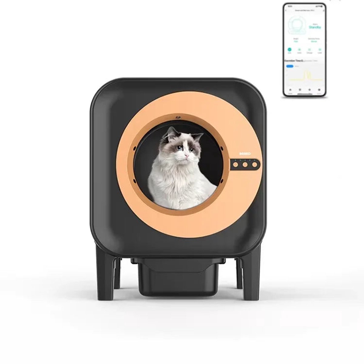 De Automatische Kattenbak Zwart 70L in één oogopslag