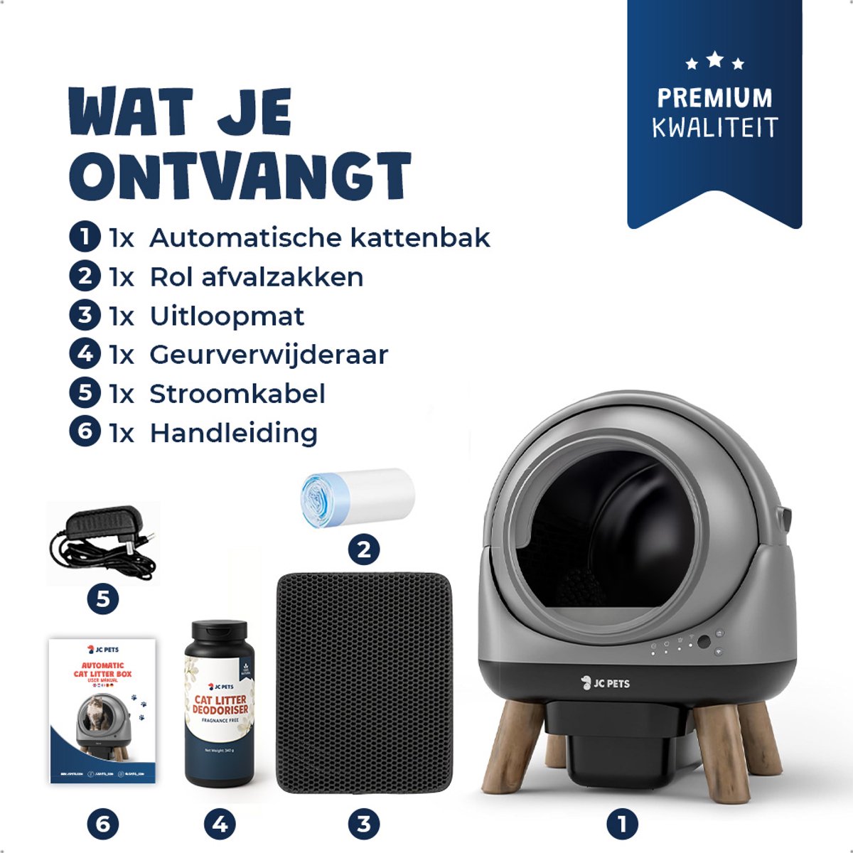 Wat vinden we goed aan de JC Pets Automatische Kattenbak 65L Grijs