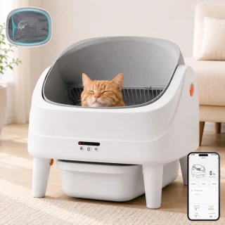 Rosnek automatische kattenbak, zelfreinigend kattentoilet met Tuya app, wit