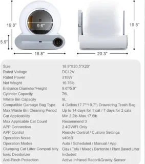 Serolux Automatische Kattenbak 65L Wit