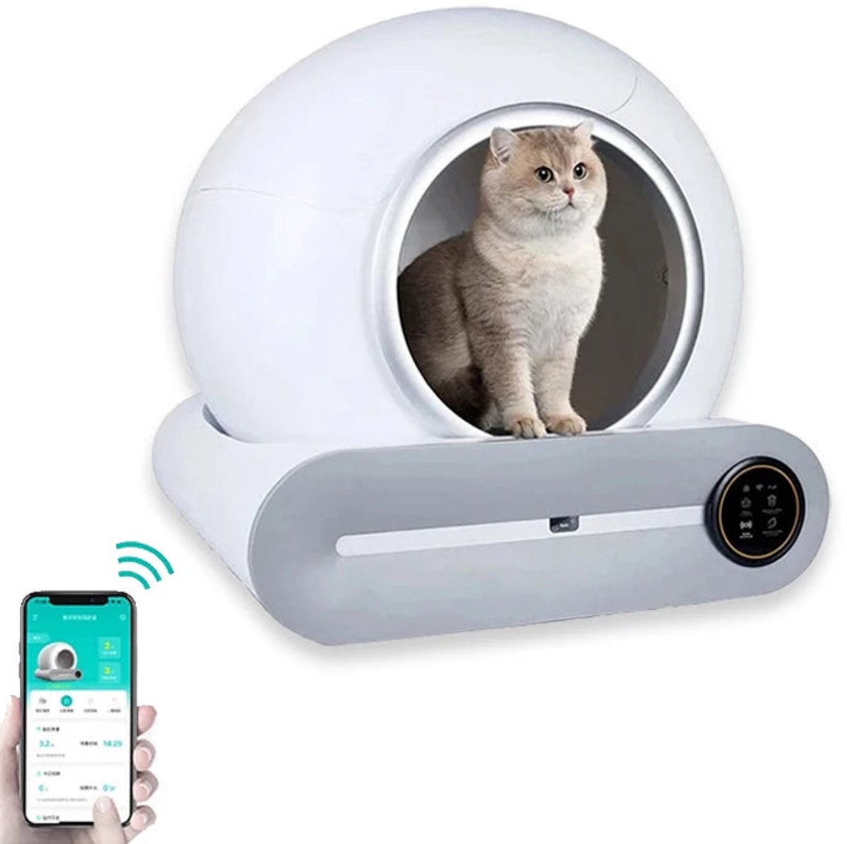 De Slimme Automatische Kattenbak 65L Met App in één oogopslag
