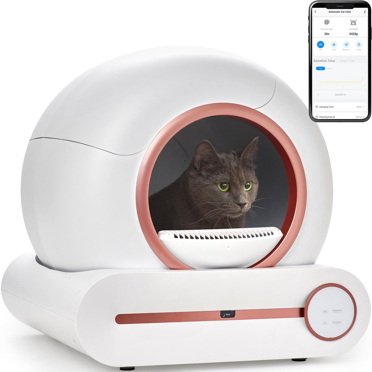 De Slimme elektrische kattenbak roségoud in één oogopslag