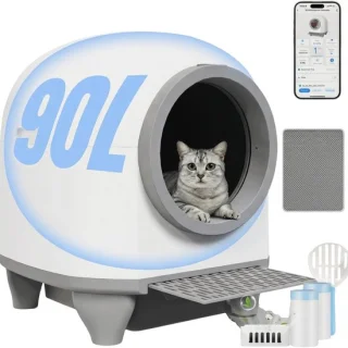 Zelfreinigende kattenbak met kattenoren – wit
