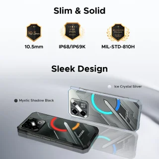 DOOGEE Blade GT Play Telephone Portable Incassable 5G Smartphone Effet de Lumière LED 6,72"+ 120Hz Dimensity D7050 20Go+256Go,Zilver