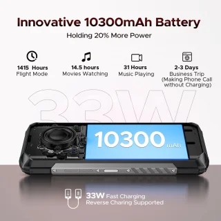 DOOGEE Blade 20 Play Telefoon Draagbare Incassable 5G 32GB + 256GB, 10300mAh / 33W, Smartphone 125dB Luidsprekers Effect Lumière LED Android 15,Zilver