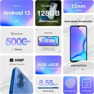AGM Mobiles NOTE N1 4G Smartphone 128GB Donker Grijs