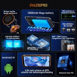 Blackview BV6200 Pro 128GB 6GB RAM Robuuste Smartphone Zwart