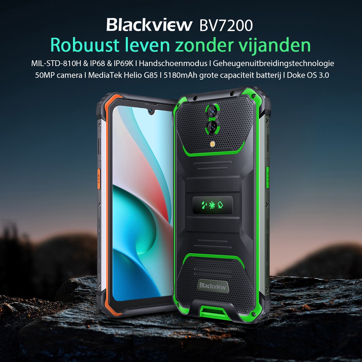 Blackview BV7200 Robuuste Smartphone 10GB 128GB Groen