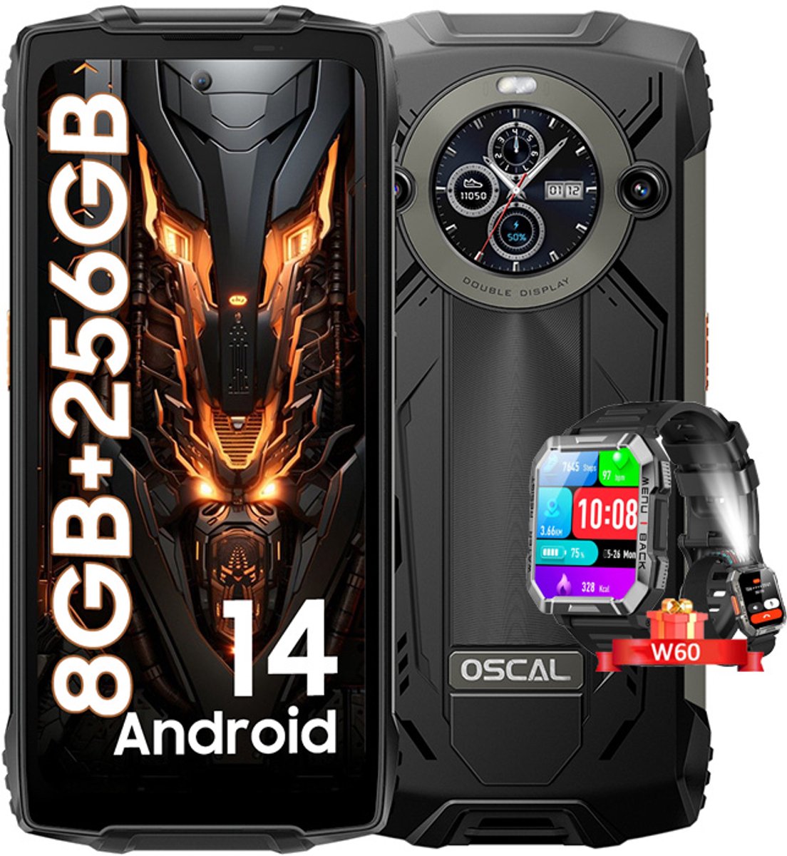 Oscal PILOT 2 Robuuste Smartphone 24GB 256GB Zwart + Blackview W60 Smartwatch